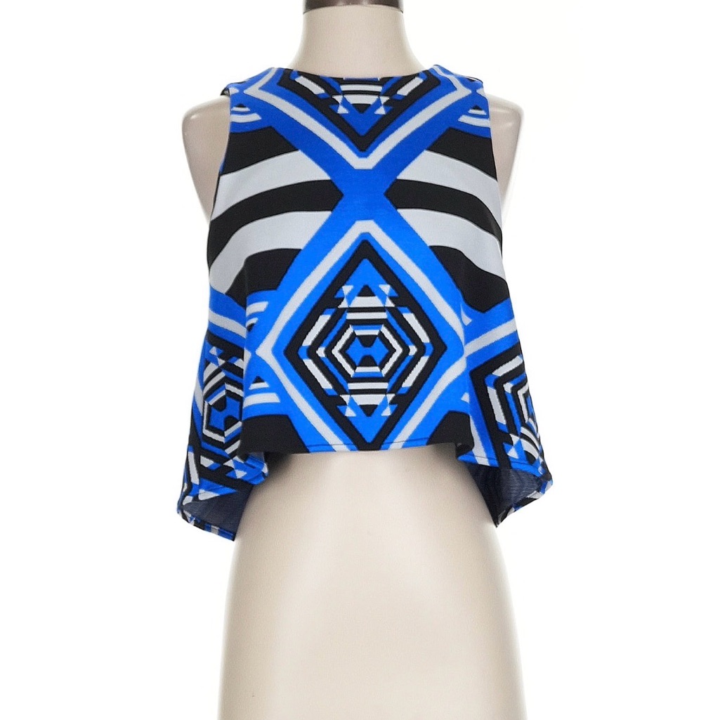 Mara Hoffman Blue Geometric Sleeveless Crop Top
